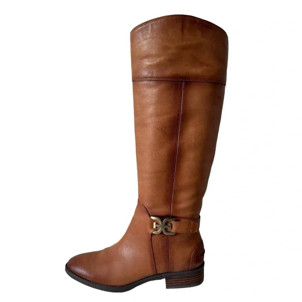 Sam Edelman Prisilla Fall Winter Casual Chic Leather Knee High Riding Boot Brown - Picture 5 of 15